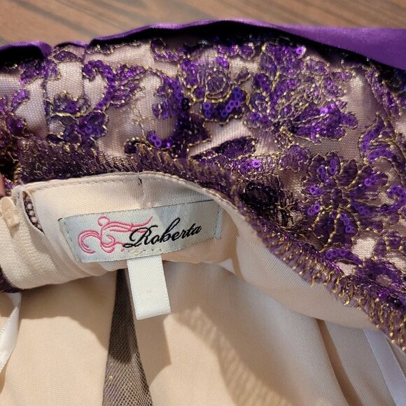 NWT Roberta Off the Shoulder Floral Lace Rhinestone Satin Party Mini Dress Small - Picture 10 of 12